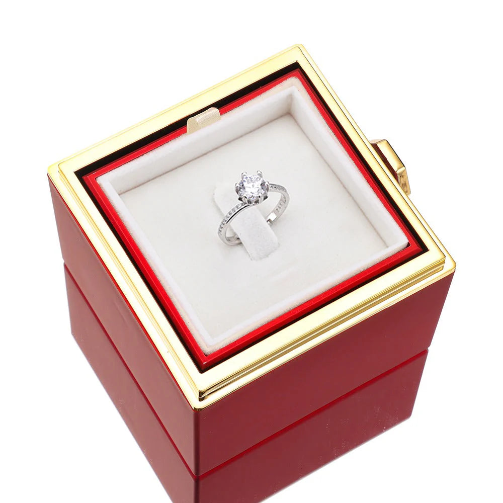 Eternal Rose Box with S925 Silver Ring and Preserved Real Rose