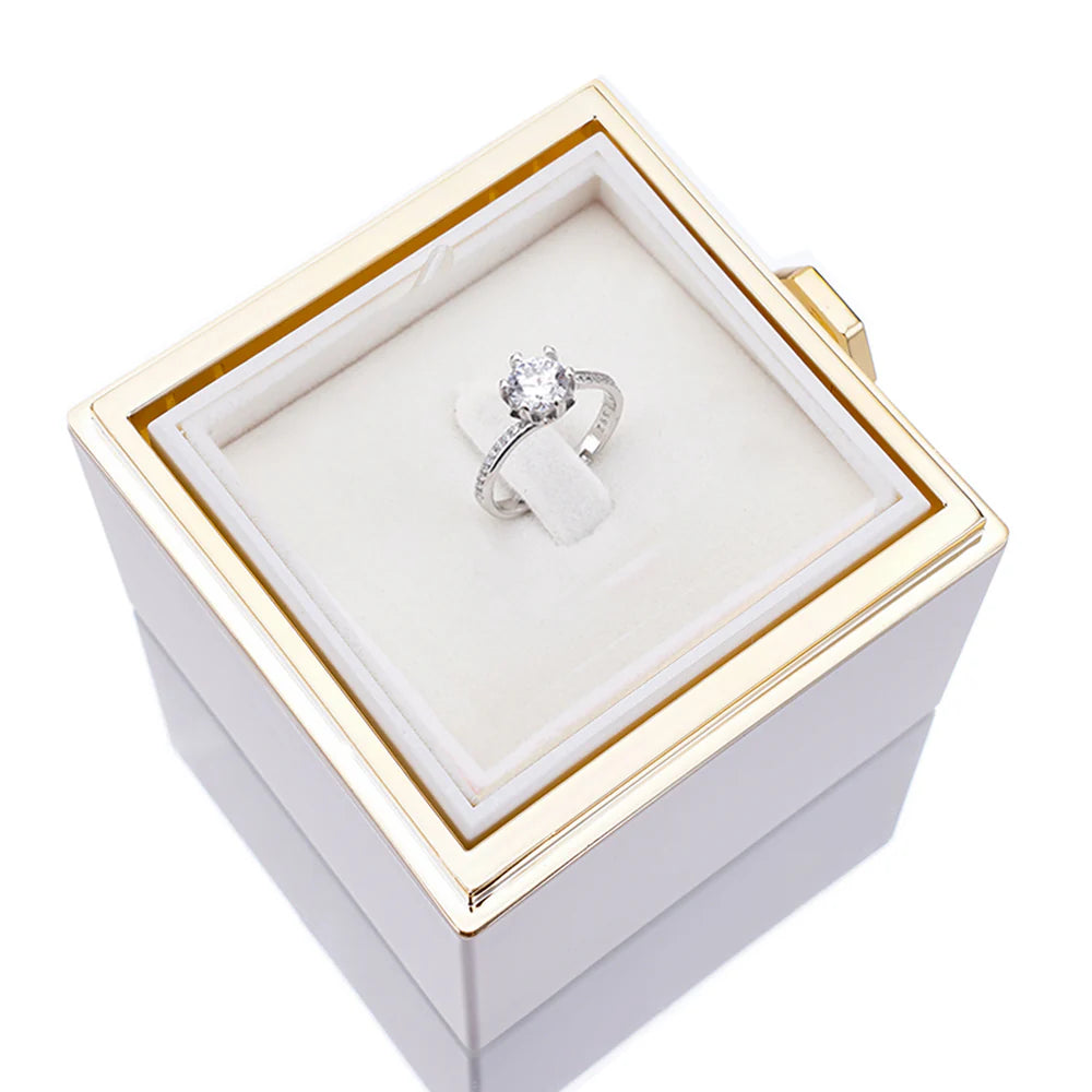 Eternal Rose Box with S925 Silver Ring and Preserved Real Rose