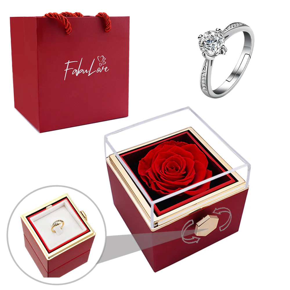 Eternal Rose Box with S925 Silver Ring and Preserved Real Rose