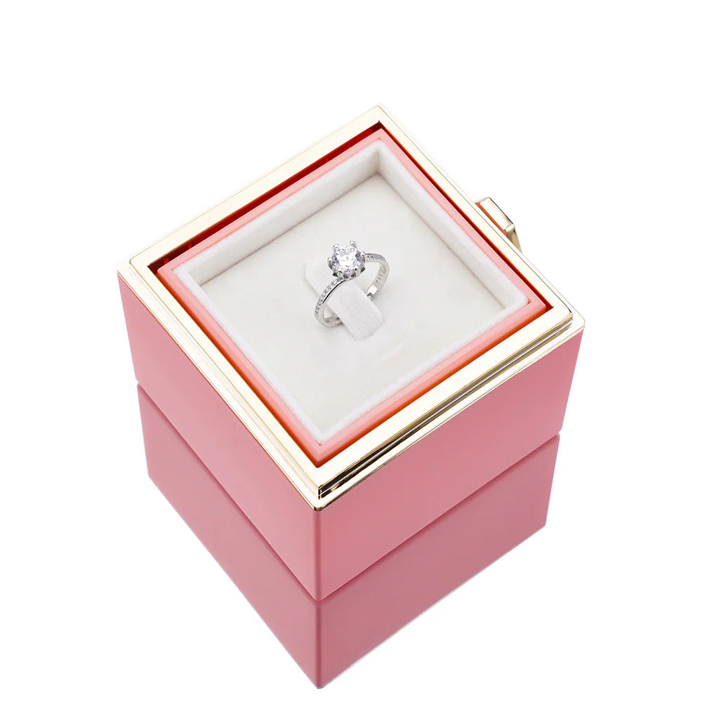 Eternal Rose Box with S925 Silver Ring and Preserved Real Rose