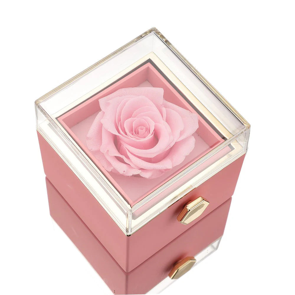 Eternal Rose Box with S925 Silver Ring and Preserved Real Rose