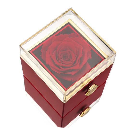 Eternal Rose Box with S925 Silver Ring and Preserved Real Rose